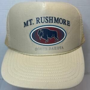 Vintage Mount Rushmore South Dakota Bison Buffalo Mesh Trucker Snapback Hat Cap